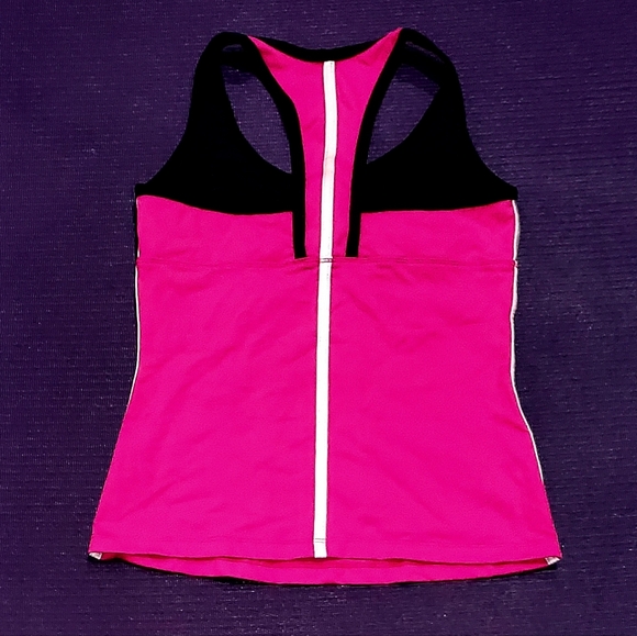 (PH8)Bebe Sport Deep Pink/Black/Silver Tank w/Shelf Bra - SMALL. - Picture 2 of 2